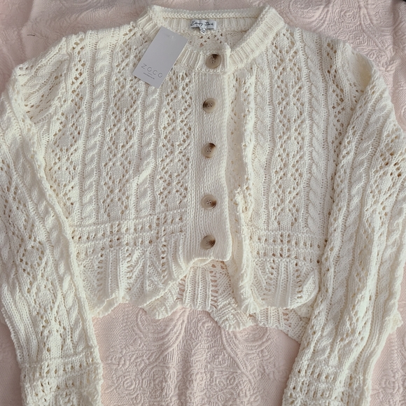 Zoco Ivory Cable Knit Cardigan - Picture 1 of 4